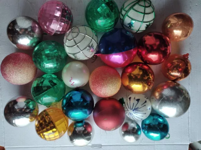 lotto palline per albero di natale in plastica anni 60/70 colorate usate
