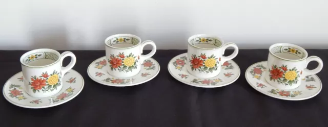 4 ANCIENNES Tasses à Café + Sous Tasses VILLEROY & BOCH Modèle SUMMERDAY
