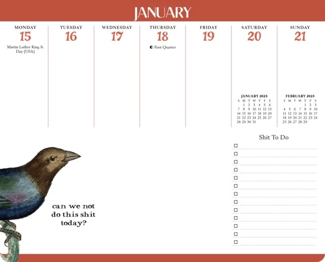 EFFIN' BIRDS 2024 Calendario pad scrivania settimanale nuovo