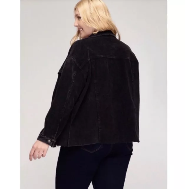 She And Sky | Corduroy Jacket With Mineral Wash - Black - 2XL 2