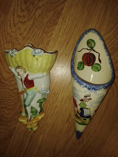 Bouquetière Vintage - lot de 2 bouquetière décoration murale Faïence / Céramique