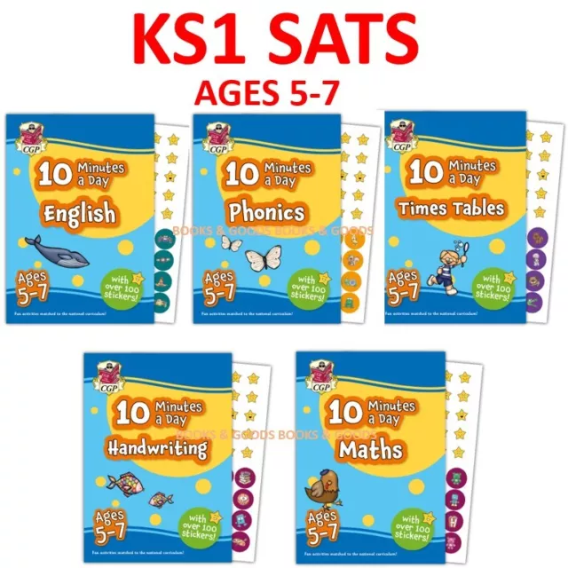 New KS1 Sats Maths English Phonics 10 Minute Activity Workbook Ages 5-7 Cgp 2023