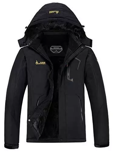 MEN'S WATERPROOF SKI Jacket Warm Winter Snow Coat Mountain Large Black ...