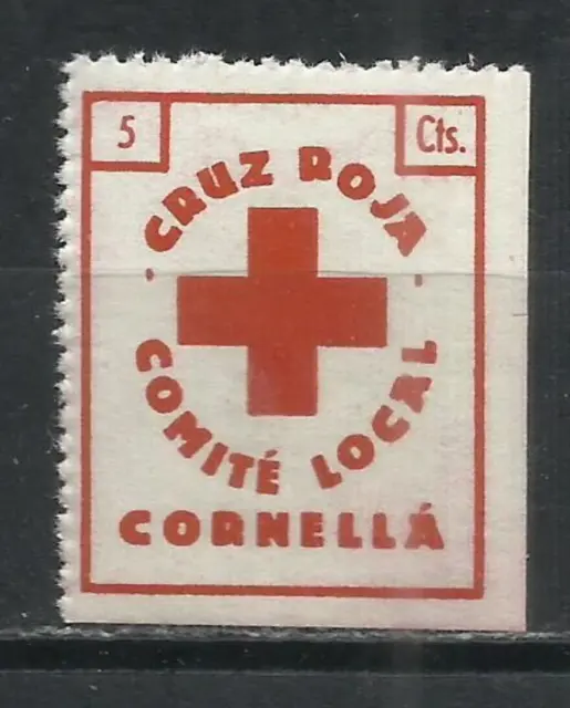 Q666-Viñeta Sello Local Guerra Civil** Cornella Comite Local Cruz Roja /Con Mar