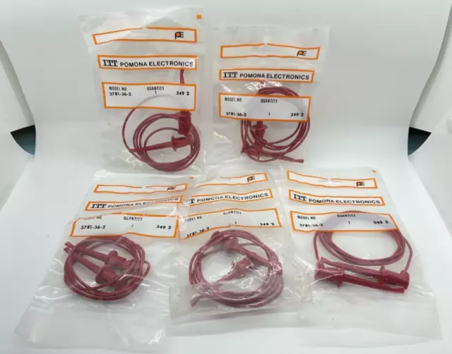 ITT Pomona MiniGrabber Test Clip Patch Cord 3781-36-2 RED 36” All Sealed QTY 5