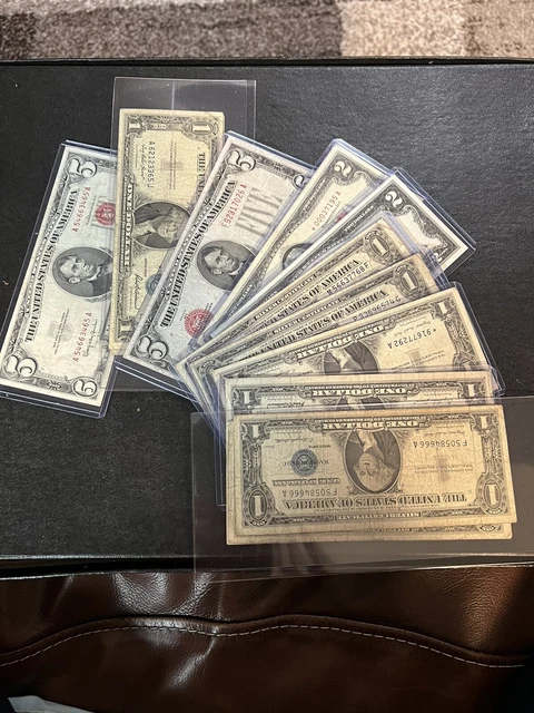 vintage US currency lot Silver certificate red seal star mix notes