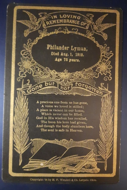 Antique Funeral Cabinet Card Photo Obituary 1910 Philander Lyman Died 8/1/1910