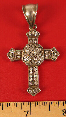 Designer Signed Sterling Silver Rhinestone Cross Crucifix Pendant Jesus Christ