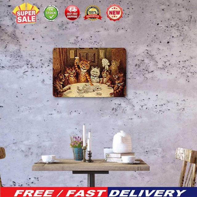 Placa de metal vintage gato rectangular hierro pintura arte mural decoración del hogar (6)