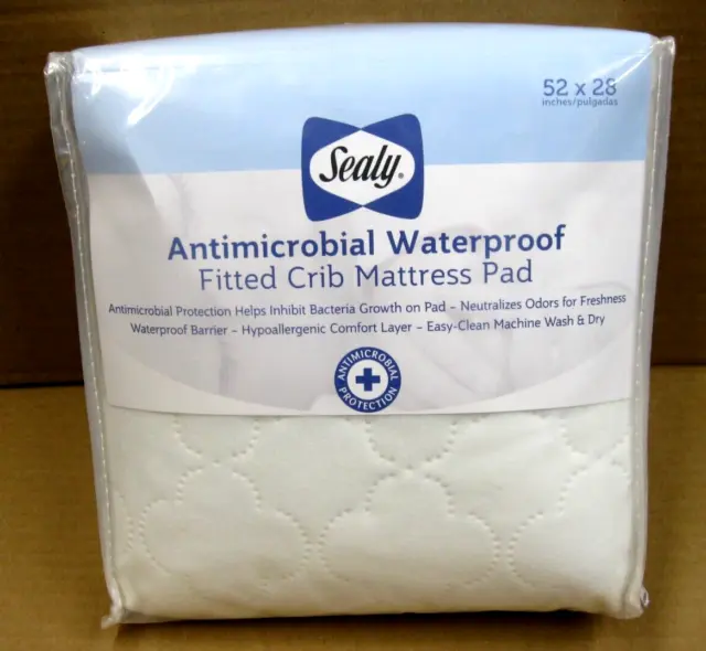 Almohadilla de colchón de cuna ajustada antimicrobiana impermeable SEALY 52x28 ~ ¡NUEVO!