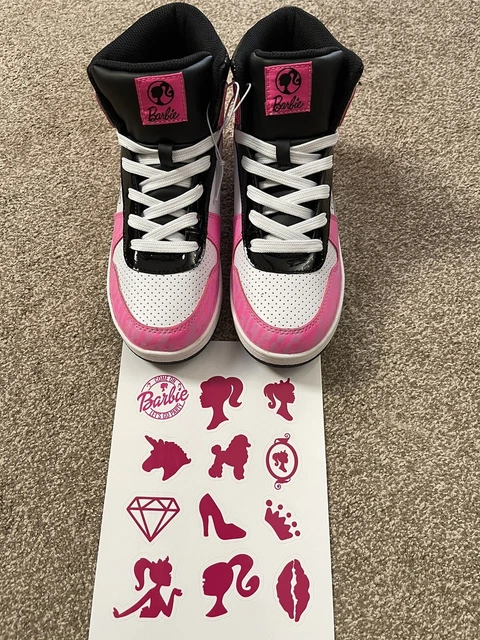 GIRLS SIZE 4 Mattel Barbie High Top Shoes Pink Black White