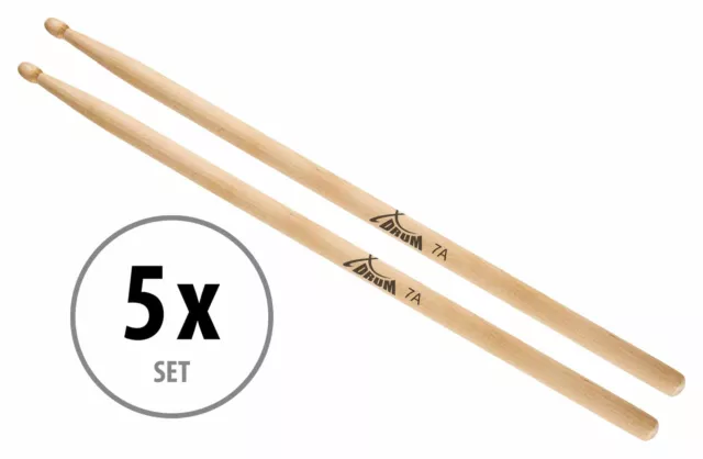 5 Paar XDrum 7A Ahorn Drumsticks Drum Sticks Trommel Stöcke Schlagzeug Wood Tip