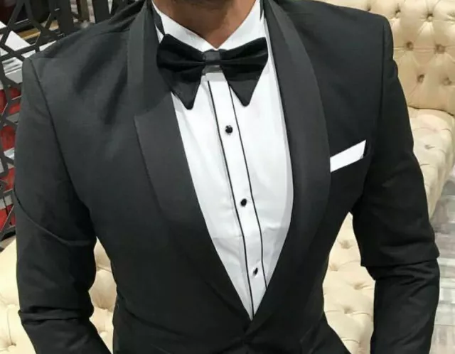 Diseñador de Fumar Boda Fiesta Gala Negro Traje Chaqueta Entallado