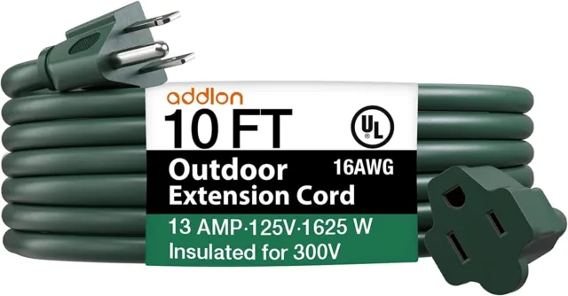 Cable de extensión exterior 10 pies impermeable verde resistente 16 AWG 3 clavijas