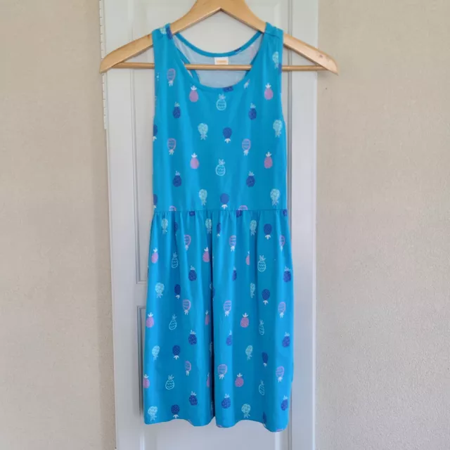 Gymboree Girls Blue Pineapple Sleeveless Racerback Tank Dress Size L 10-12
