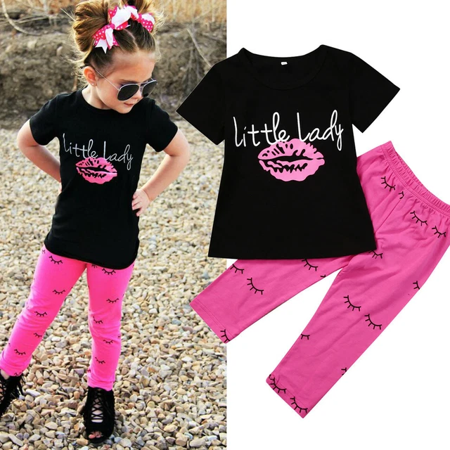 T-shirt vestiti abiti per bambine 2 pz + set tuta pantaloni lunghi