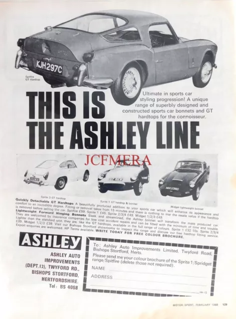 ASHLEY Hard-Tops for Sports Cars, Original 1968 Motor Car Advert : 660-116