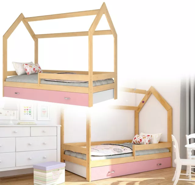 Culla con Cassetto Hausbett Casa Legno Pino Rosa Bettenkauf 160x80cm