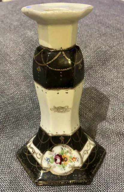Antique Kinjo China Nippon Hand Painted Porcelain Candle Stick 1891-1911 Rare