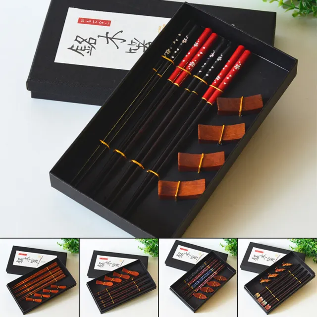 Japanese Wooden Chopsticks Gift Set Chopsticks 4 Pairs Holders Handmade Sushi