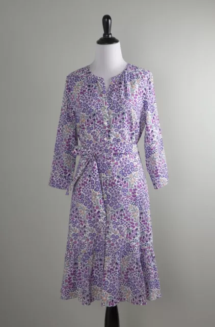 TALBOTS $139 Floral Lined Bow Belted Shirt Flounce Dress Size 6 Petite