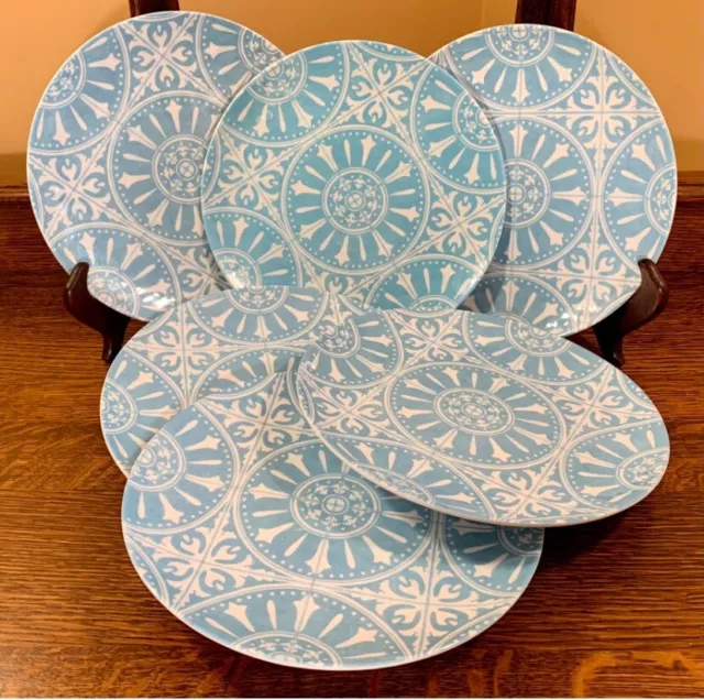 Lot of 6 Bed Bath & Beyond PORTO 8.5” Melamine Salad Plates: Blue & White