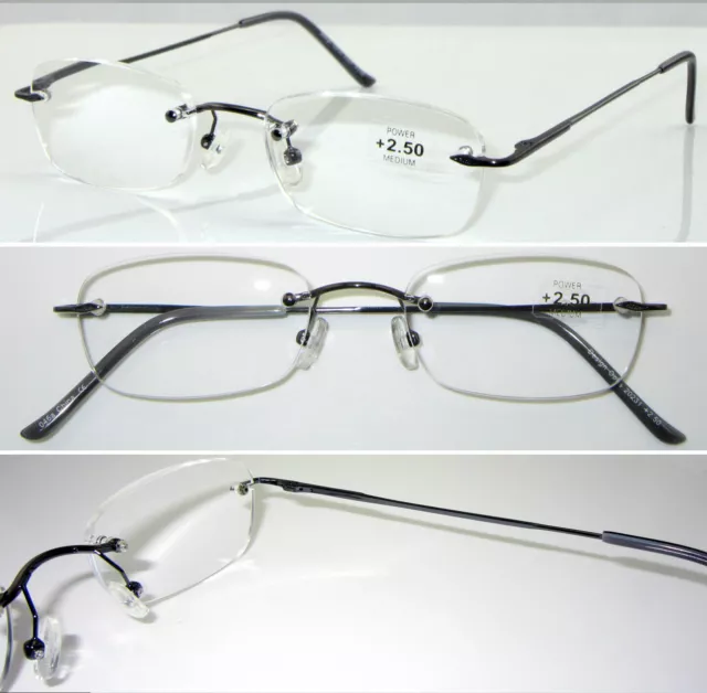 L60 Quality Rimless Reading Glasses Lightweight Classic Style/Spring Hinge Arms