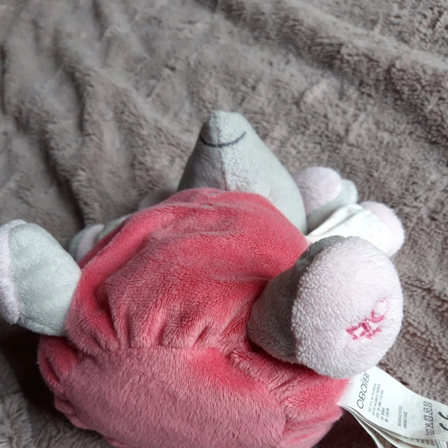 DOUDOU BOULE OBAIBI SOURIS ROSE GRIS Imprimés COEURS GRELOT TBE 4
