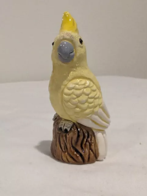 Pottery Parrot Figurine Glazed Ceramic Art Yellow Bird Signed