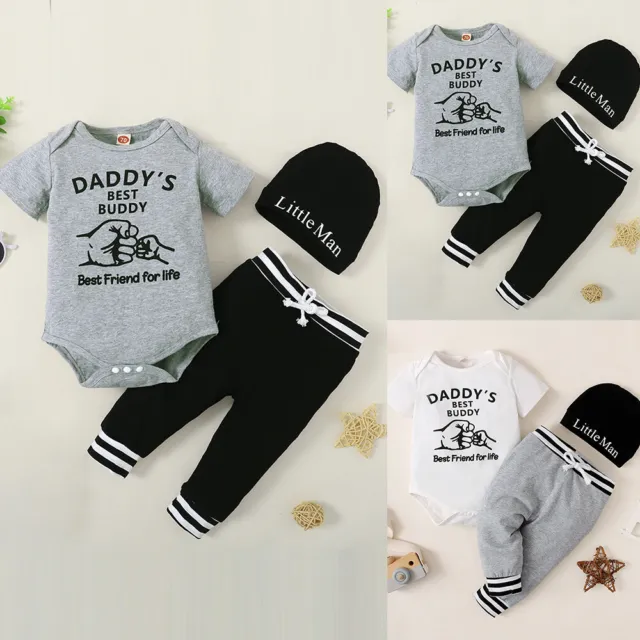 Newborn Baby Boys Daddy's Best Buddy Romper Tops Pants Outfits Tracksuit Clothes
