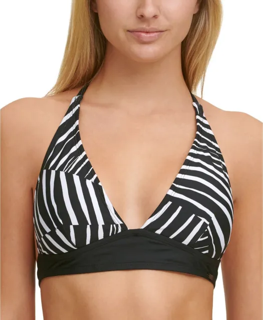 DKNY BLACK Printed Halter Bikini Swim Top, US Medium