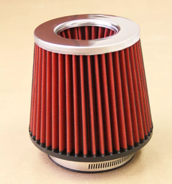 4' Inch Chrome Inlet High Flow Short Ram/Cold Intake Round Cone Red Air Filter