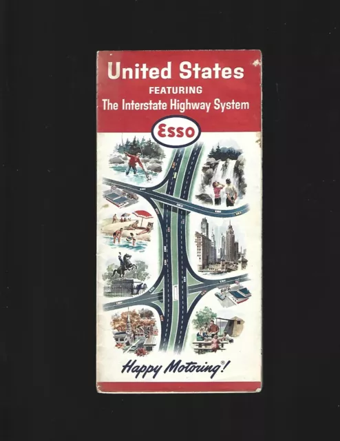 Vintage 1964 Esso Humble Oil United States Interstate Highway System Road Map