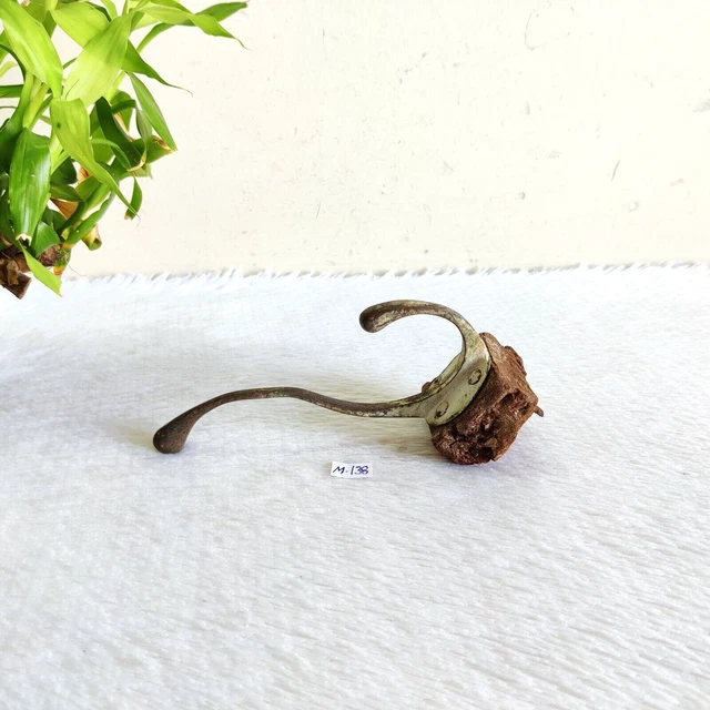 1920s Vintage Brass Wall Hooks Hanger Wooden Rich Patina Decorative M138