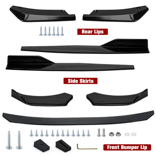 8PCS Glossy Black Front Bumper Spoiler Body Kit / Side Skirt /Rear Lip Universal