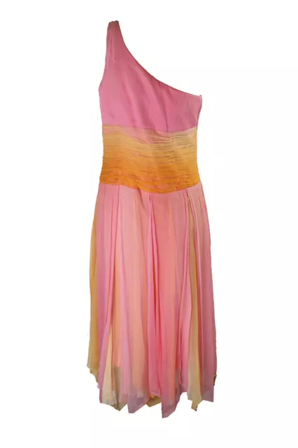 Laundry By Shelli Segal Pink Multi One-Shoulder Chiffon Dress 12 2