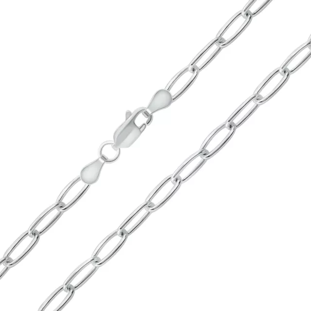 925 Solid Sterling Silver  Paperclip Long Open Link 3.5mm Chain Necklace Italy