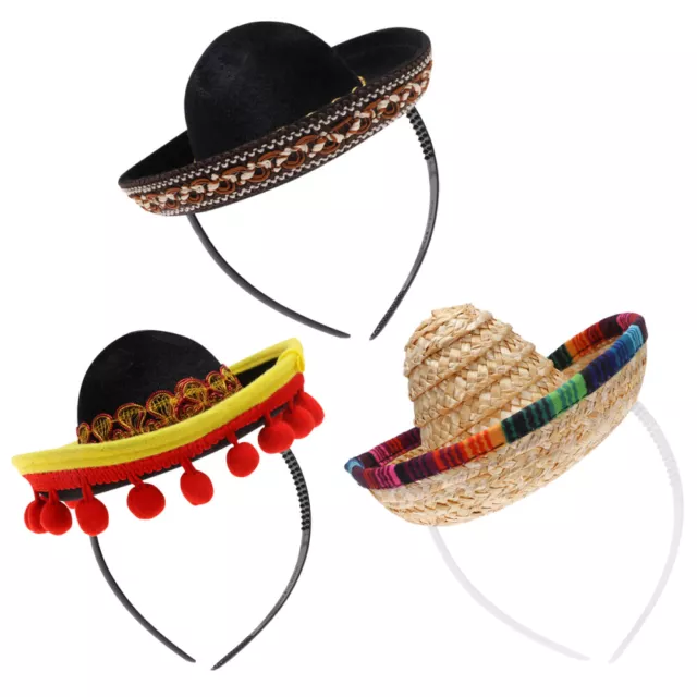 3Pcs photo ornament fiesta Straw Sombrero Headbands Sombreros Mexican