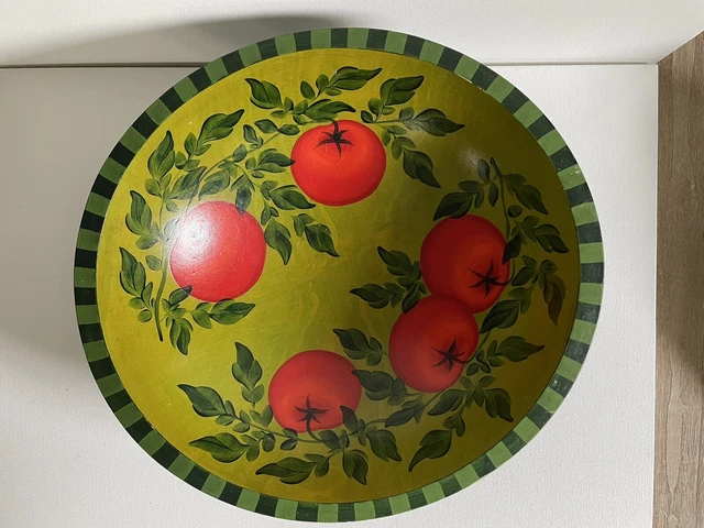 Large Painted Wooden Bowl, As Kitchen Decor Or Use For Large Or Many Foods