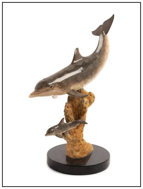 Robert Wyland Dolphin And Calf Sealife Bronze Sculpture Signed Marine Animal Art