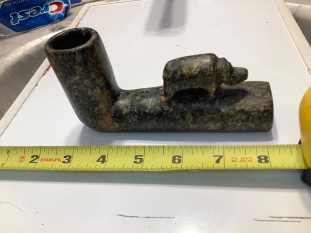 Original Archaic Native American Indian Stone STEATITE Pipe, Effigy of Bear, EX