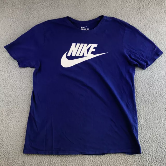 Nike Shirt Men's Large Blue Short Sleeve Crew Neck Big Logo Swoosh Athletic Tee