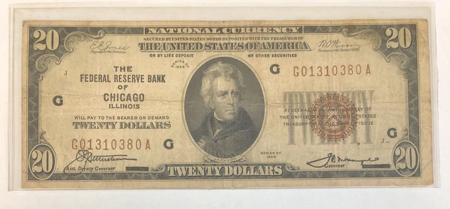 1929 $20 Federal Reserve Bank Note Chicago Twenty Dollar Banknote G380A