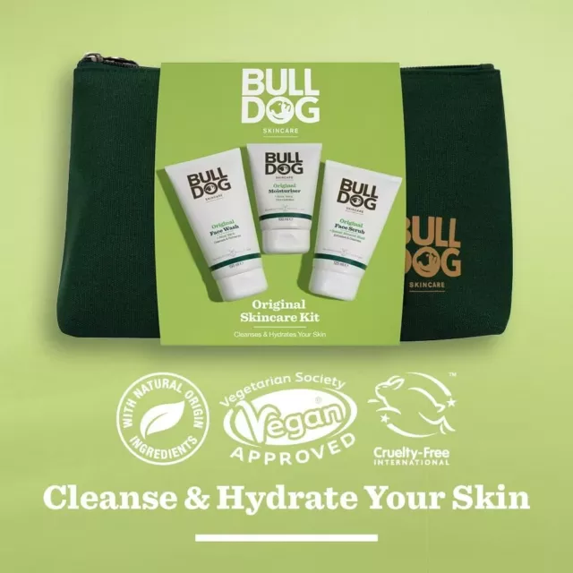 Bulldogge Hautpflege für Männer Geschenkset Original Vegan Kit Gesichtswäsche Peeling Feuchtigkeitscreme 2