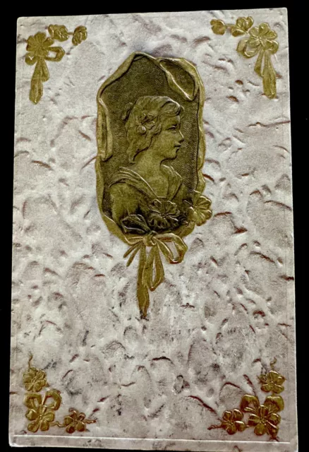 RARE: FRANKLIN STAMP & VNTG Post Card GOLD FOIL Victorian CAMEO Embossed c 1907