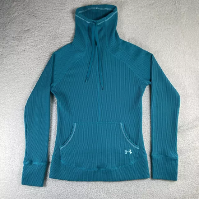 Under Armour Sweatshirt Womens Medium Blue DFO Super Waffle Top Thumbholes Cold