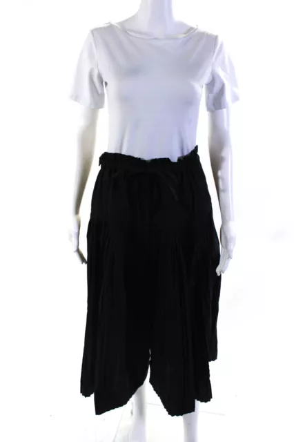 Ulla Johnson Womens Drawstring Pleated Midi A Line Skirt Black Cotton Size 4