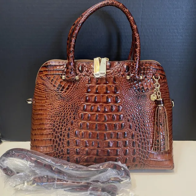 Brahmin Sydney PECAN MELBOURNE Leather Satchel Shoulder Bag Crossbody Brown NEW