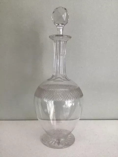 Antique Cut Crystal / Glass Globe Wine Decanter & Stopper