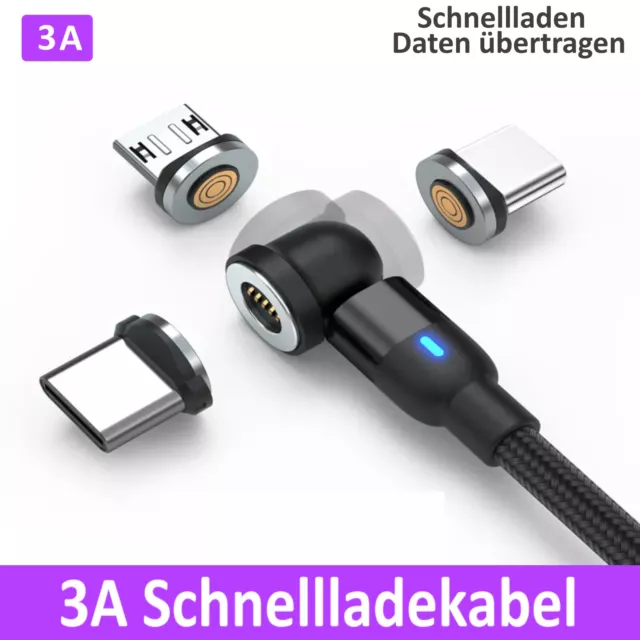 3A Schnell Ladekabel 3 in 1 Magnet für Handy Micro USB Typ C Datenkabel Samsung